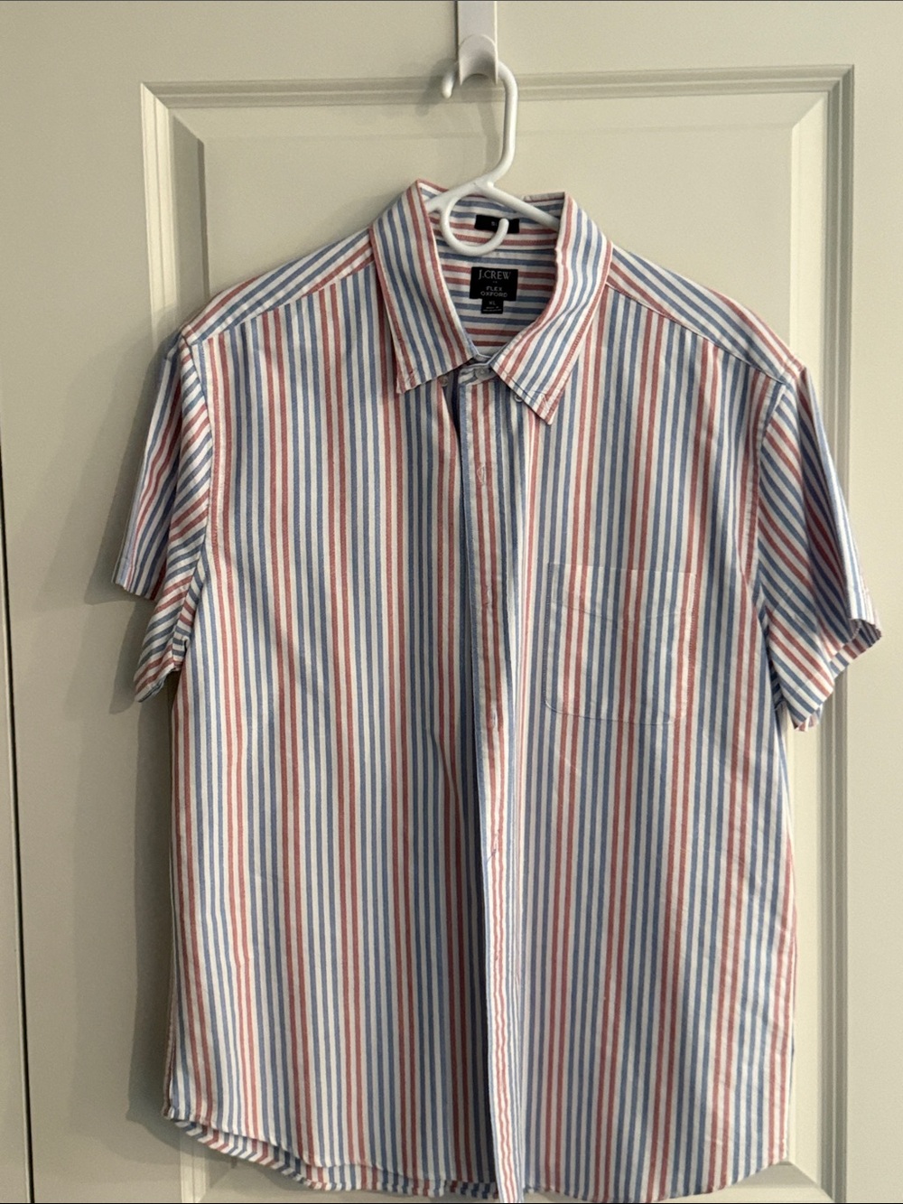J. Crew Short-Sleeve Button-Down in Blue, Red & White Stripes